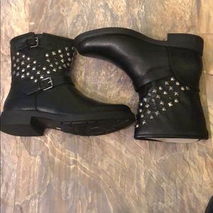 NIB Black Leather Studded Moto Engineer Boots
